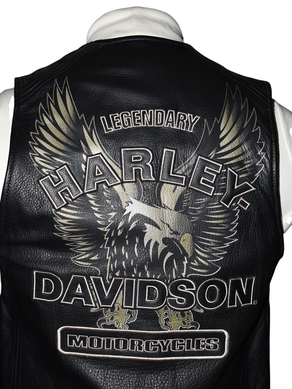Vtg Harley-Davidson Mens Legendary Eagle Leather Motorcycle Vest Sz S Y2K